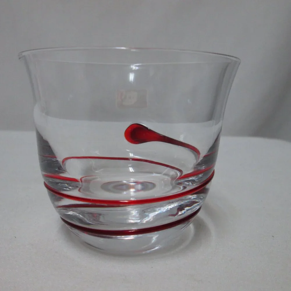 Duiske Kilkenny Irish hand cut glass red swirl votive candle holders Set 2 NEW